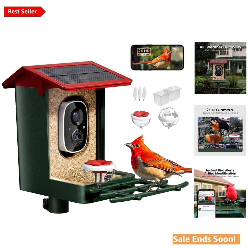 360° Adjustable Smart Bird Feeder with Camera & Instant Notifications - Red