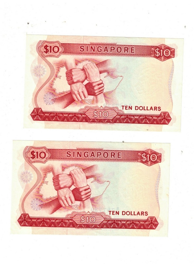 SINGAPORE Ten Dollars P3.c 2 Consecutive notes aUNC