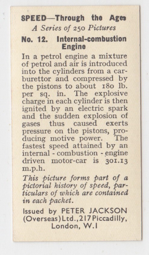 Vintage 1937 Science Trade Card INTERNAL-COMBUSTION ENGINE