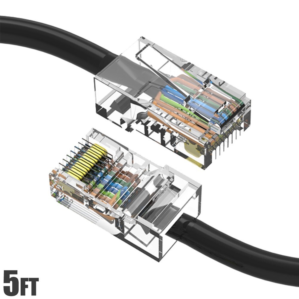 5FT Cat5E RJ45 Ethernet LAN Network UTP Non-Booted Patch Cable Copper Black