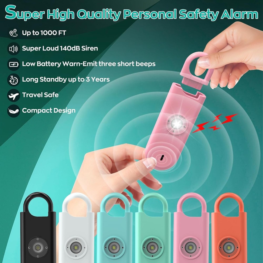 Personal Safety Alarm with Strobe Light 3 Pack Colors