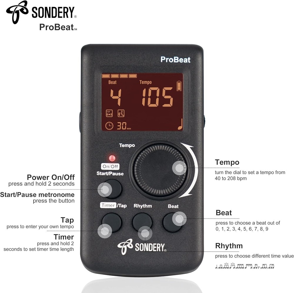 Versatile Digital Metronome with 10 Beat Patterns and USB Rechargeable Feature