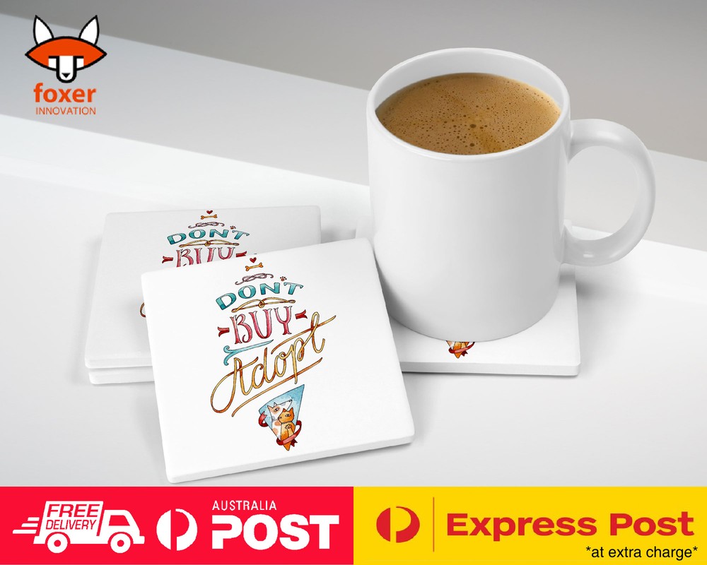 COASTER COFFEE DRINKING MAT|PET QUOTES "DON'T BUY ADOPT"