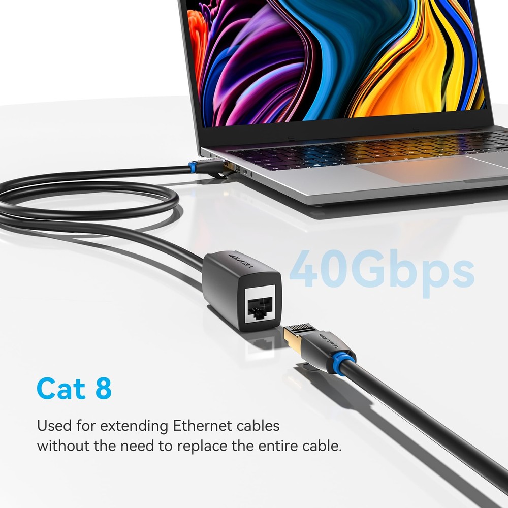 VENTION Cat 8 Ethernet Extension Cable 10FT 40Gbps LAN Cable Extender Cat8 FT...