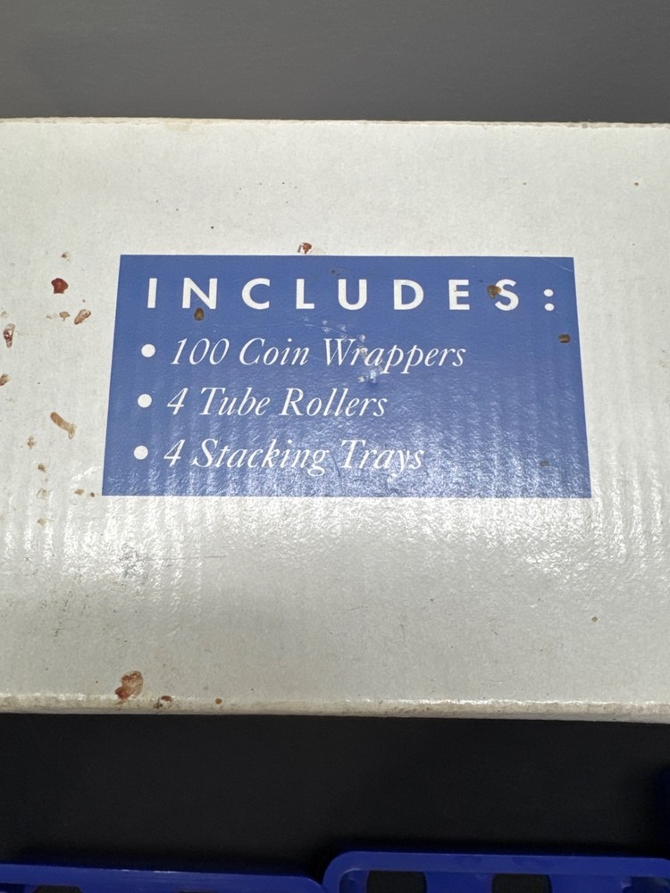 Complete Coin Rolling Set With Red Tubes & Blue Trays For Sorting And Wrapping C