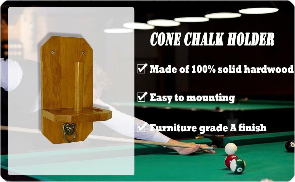 Wall Mounted Hand Chalk Holder Holder, Pool Table Accessory, Solid Wooden Cone