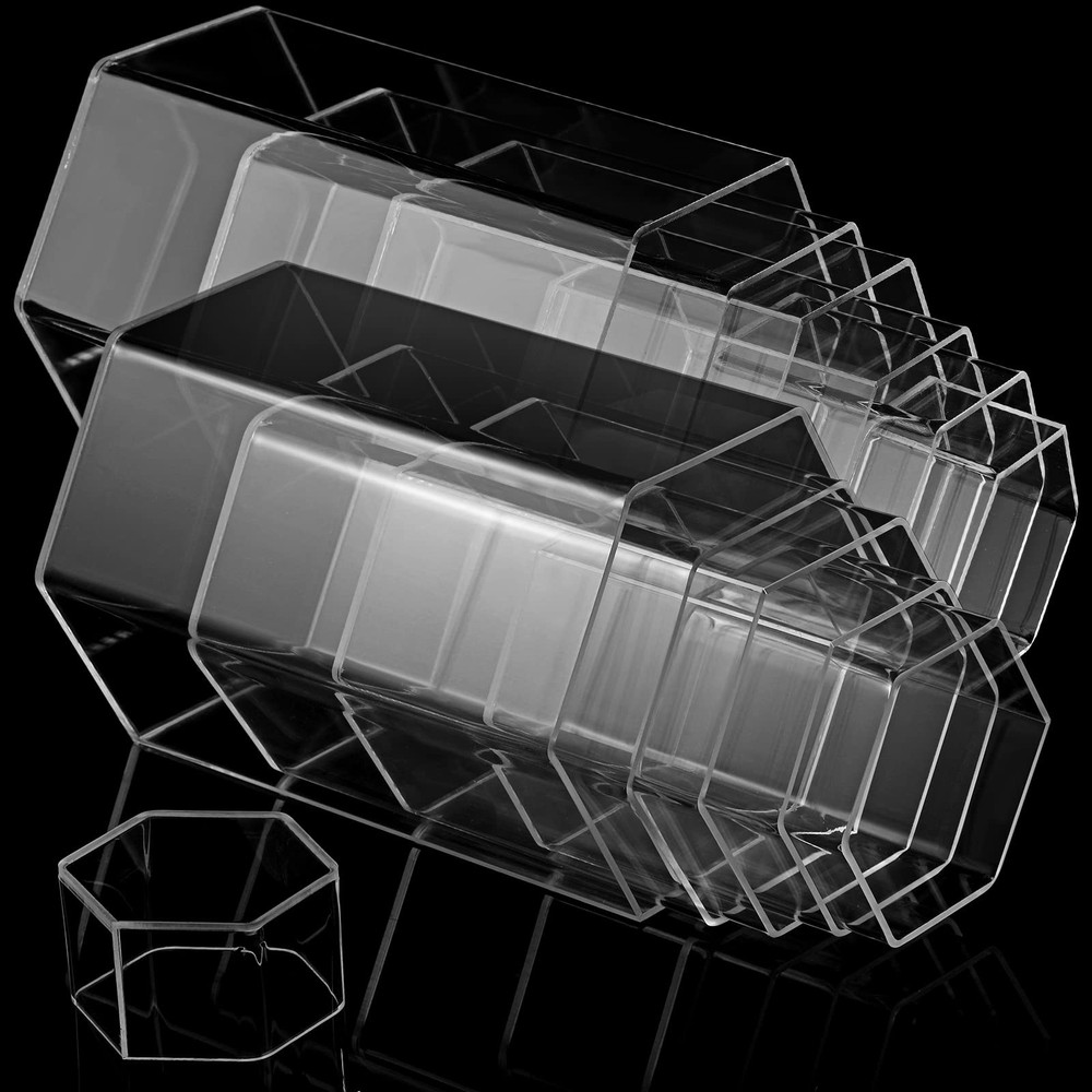 Hexagonal Acrylic Display Risers 12Pc Clear Stand Set for Jewelry Figures