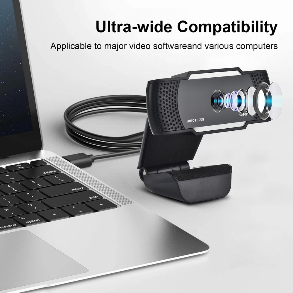 Auto Focus Full HD Webcam 1080P Auto-Light Balance- Pro Web Camera With Dual ...