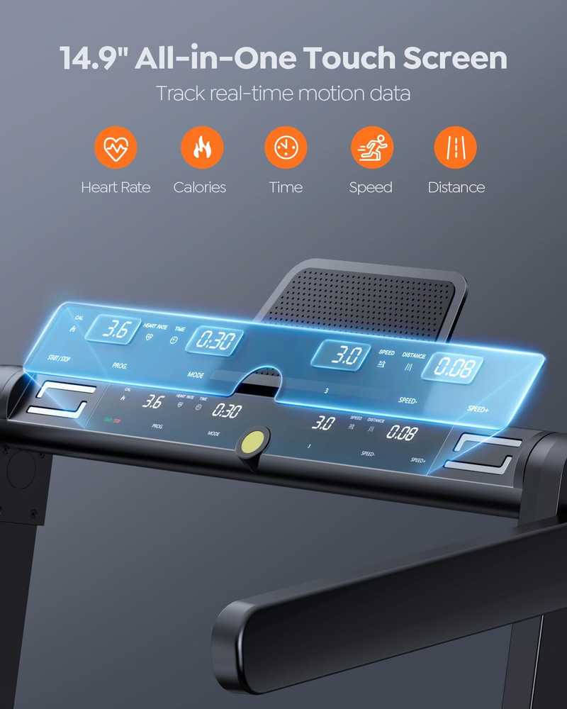 Compact 2-in-1 Folding Treadmill with Handle, 300Lbs Capacity, Smart Apps