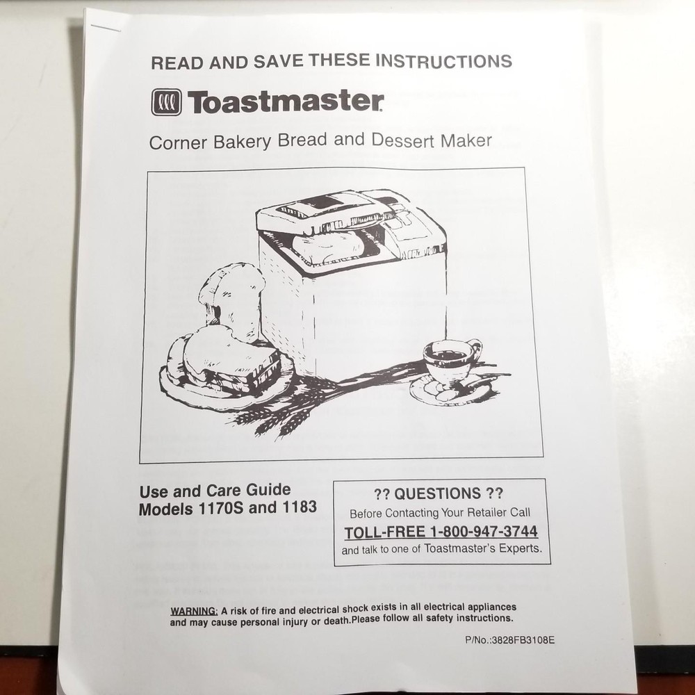 Toastmaster Corner Bakery Bread Maker Bread Box Dessert Machine 1183N & Cookbook