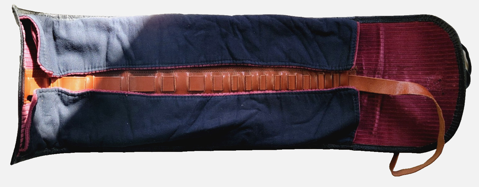 ANTIQUE 43 PC. SCALPEL & MEDICAL INSTRUMENTS KIT WITH VELVET-LINED ROLL-UP CASE