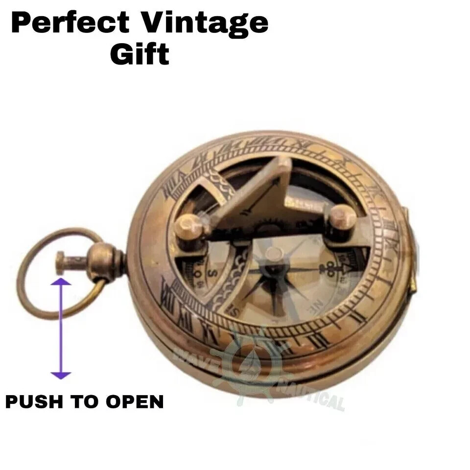 Brass Push Button Compass Antique Finish Compass With Wooden Box Gift