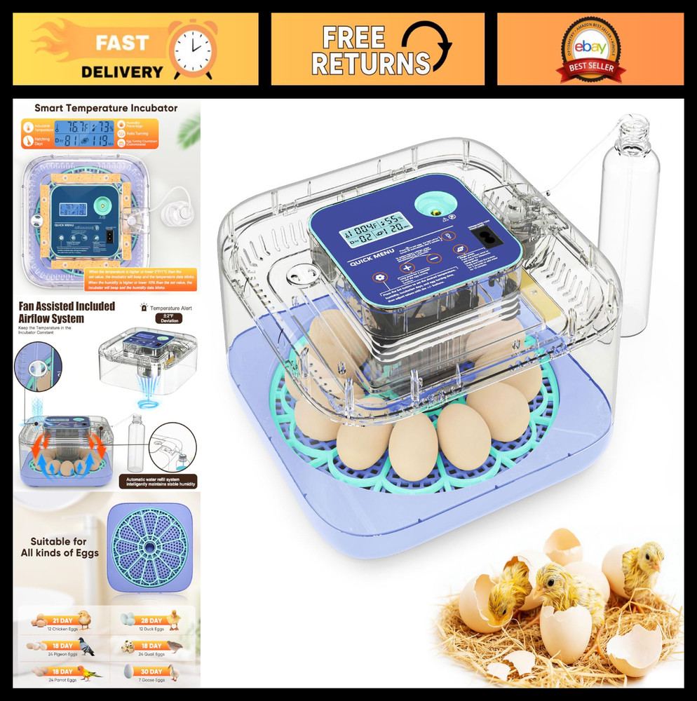 Smart Egg Incubator with Humidity Control, Auto Turner & 360° View for Hatching