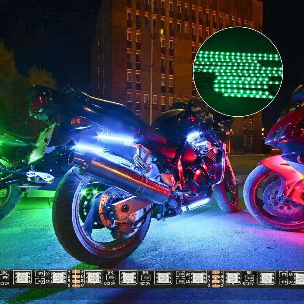 12PC RGB Bluetooth Motorcycle LED Light Under Glow Neon Strip Remote Control Kit
