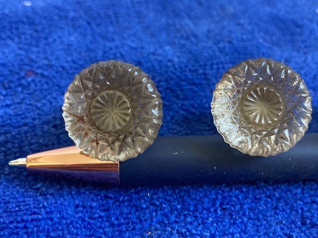 3 Small Vintage Pressed Glass & Brass Drawer Cabinet Pulls Knobs