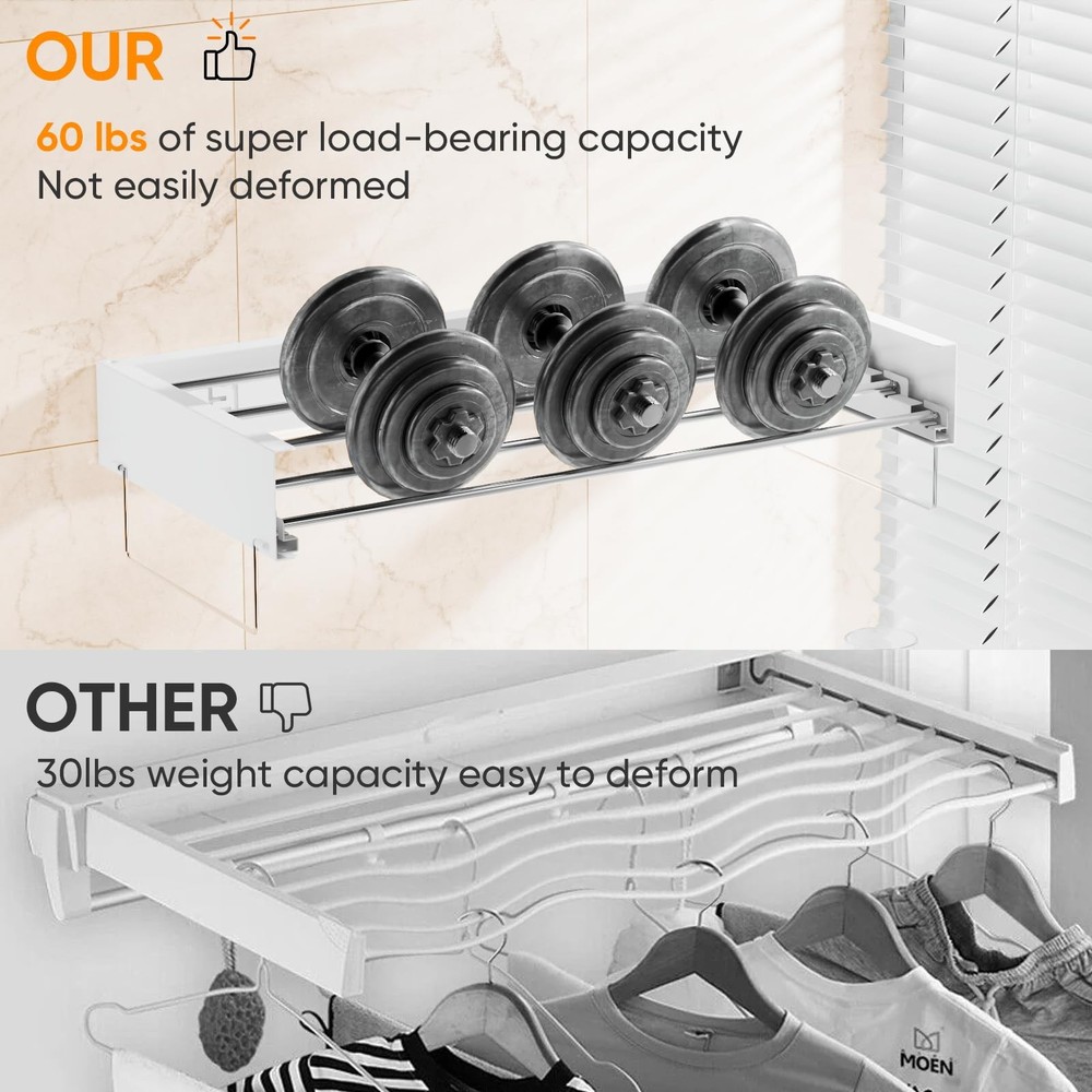 Wall Mounted Drying Rack, Laundry Clothes Drying Rack Foldable, Collapsible H...