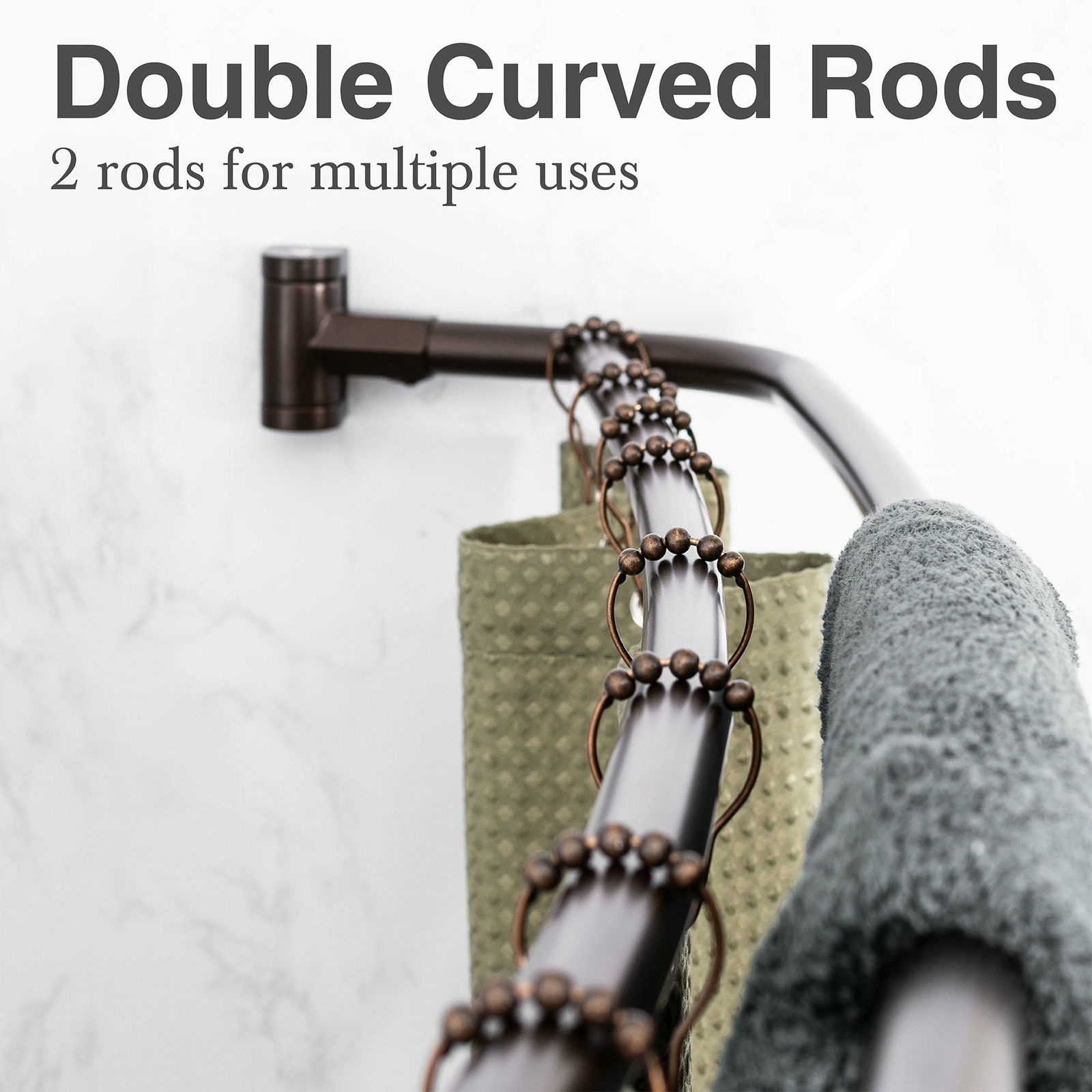 Double Curved Shower Rod Adjustable from 44 in. to 70 in. - Oil Rubbed Bronze Fi