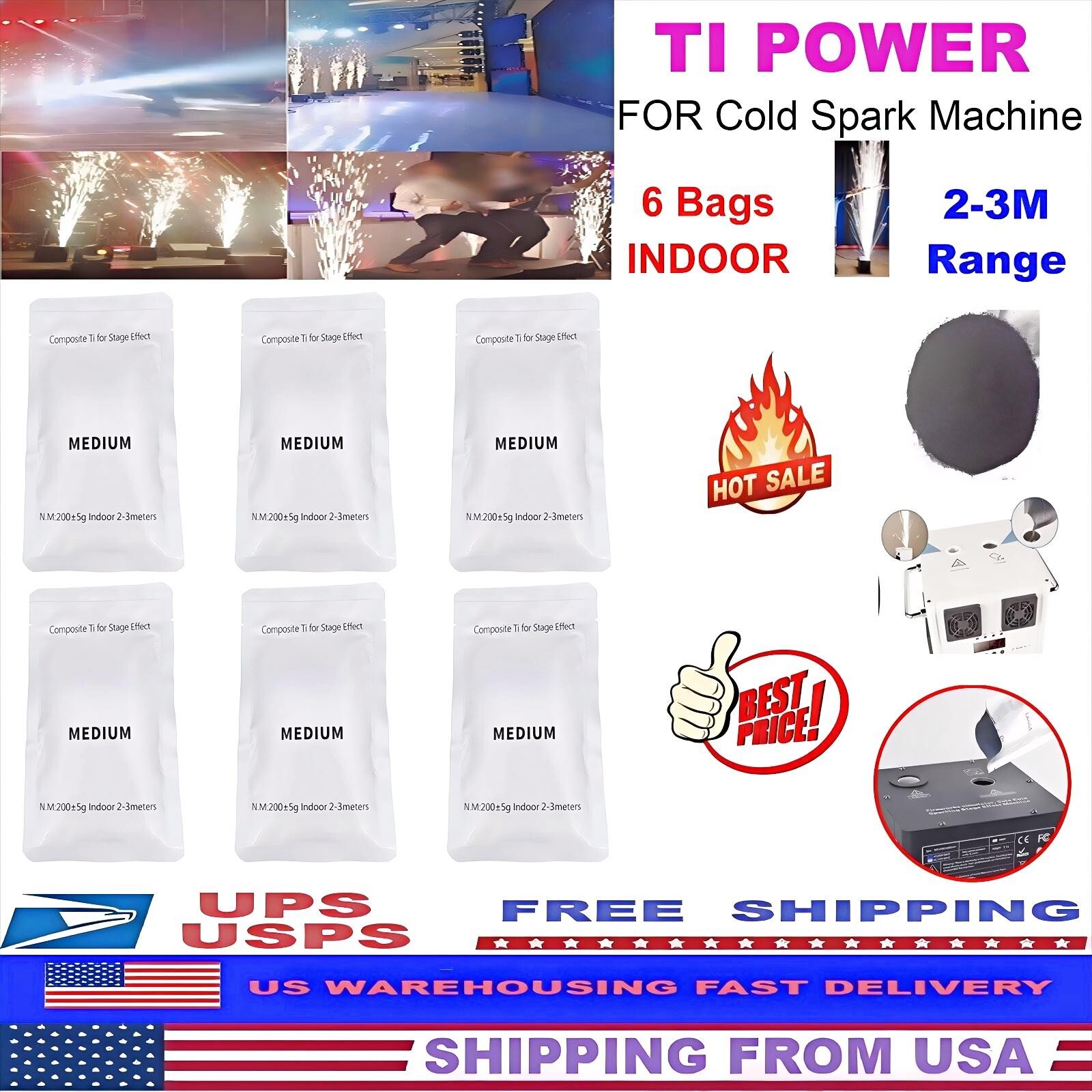6 Bags Cold Spark Machine Powder 200g Bag 2-3M Range Stage Effect Indoor