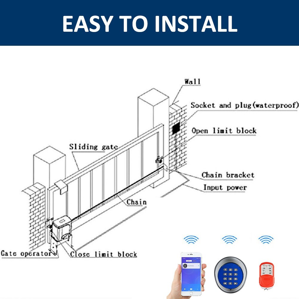 4400lbs Electric Automatic Sliding Gate Opener Motor APP+Keypad+4 Remote Control