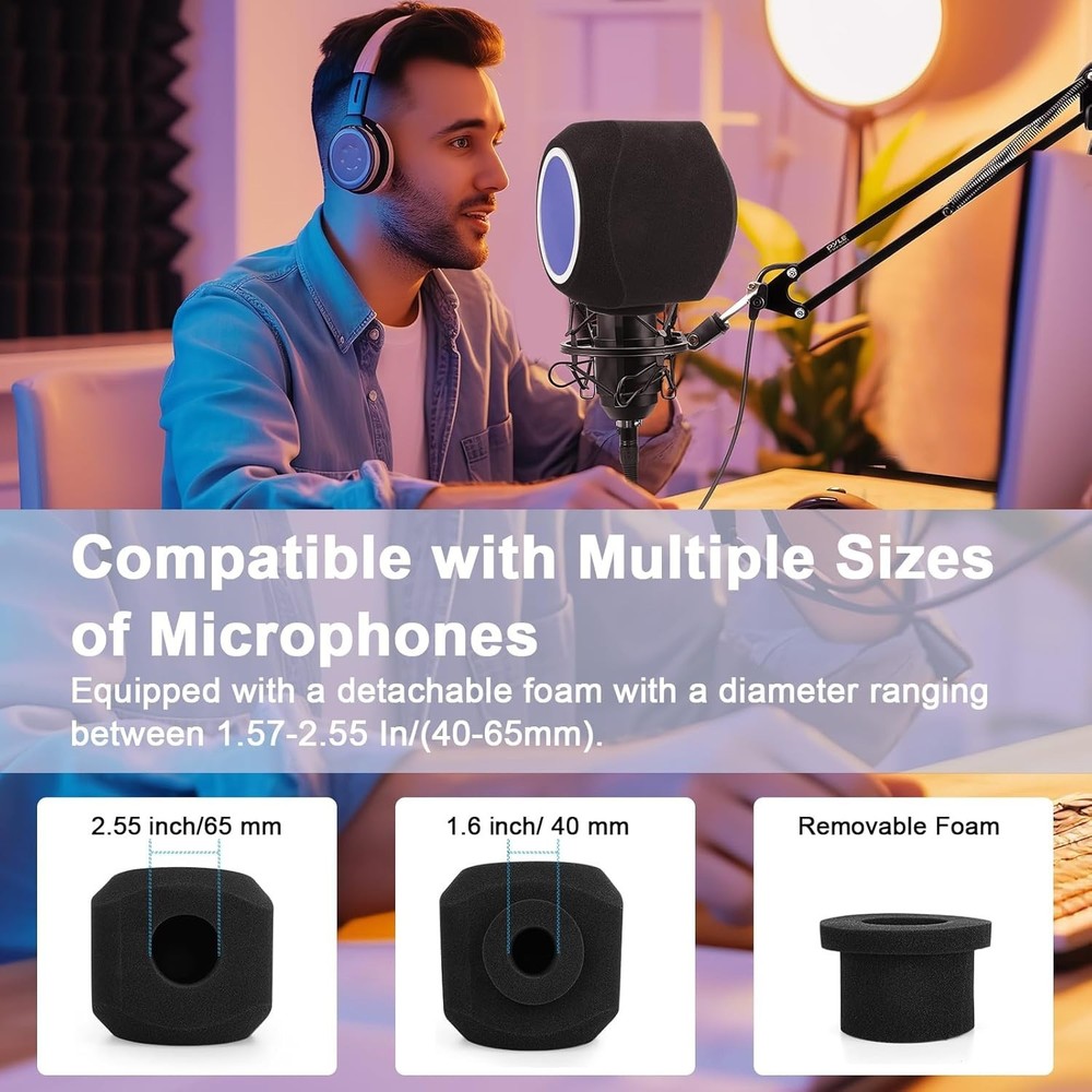 High-Density Foam Microphone Isolation Cover with Pop Filter for Studio Quality