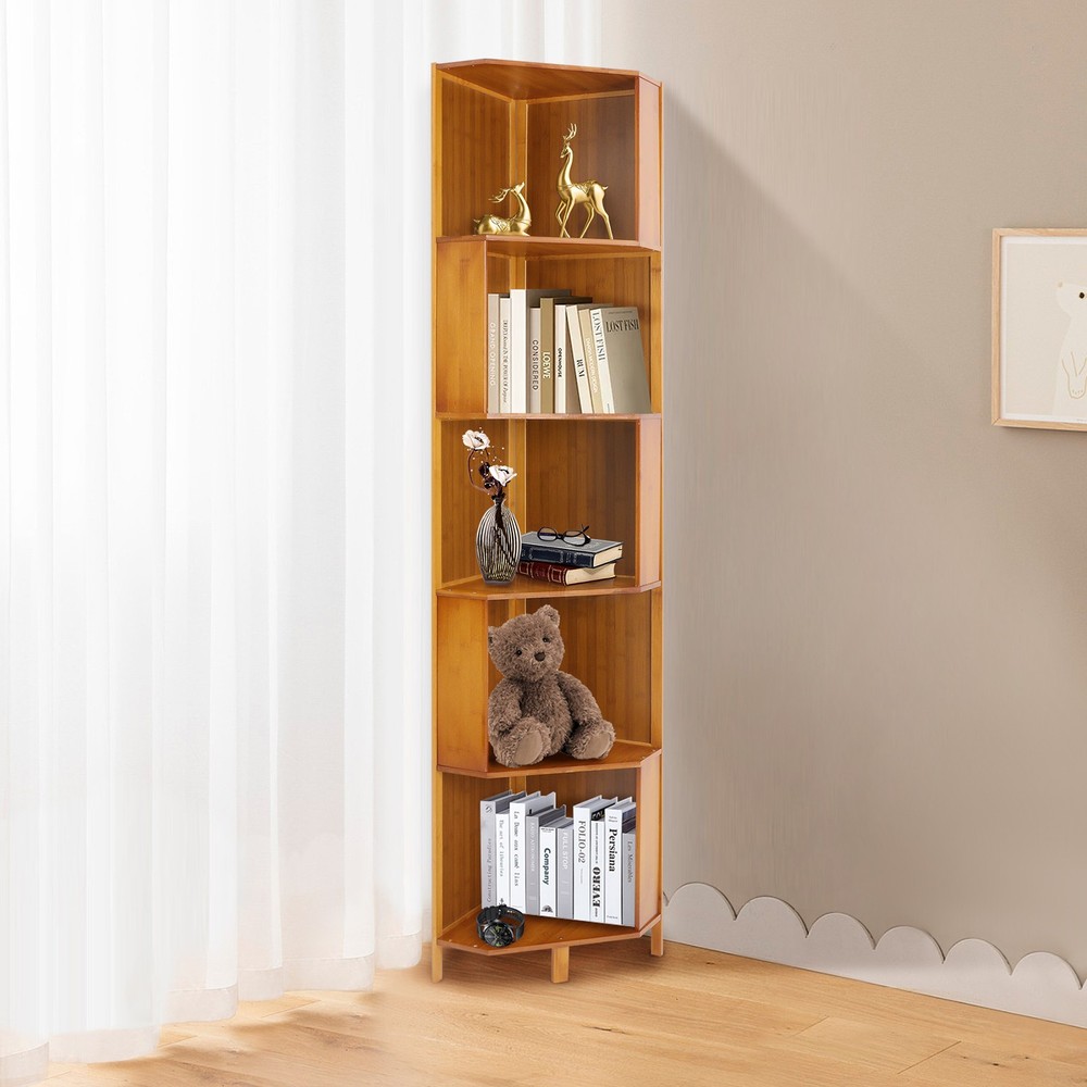 Rotating Bookshelf A-Shape Corner Bookcase Storage Freestanding Display Rack