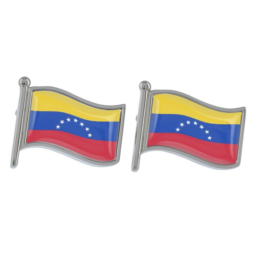 Venezuela Wave Flag Silver Cufflinks in Gift Box