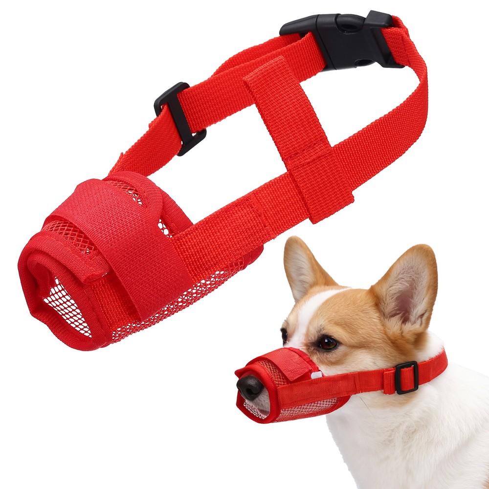 Dog Muzzle Soft Mesh Muzzle Mouth Guard Cover Red S