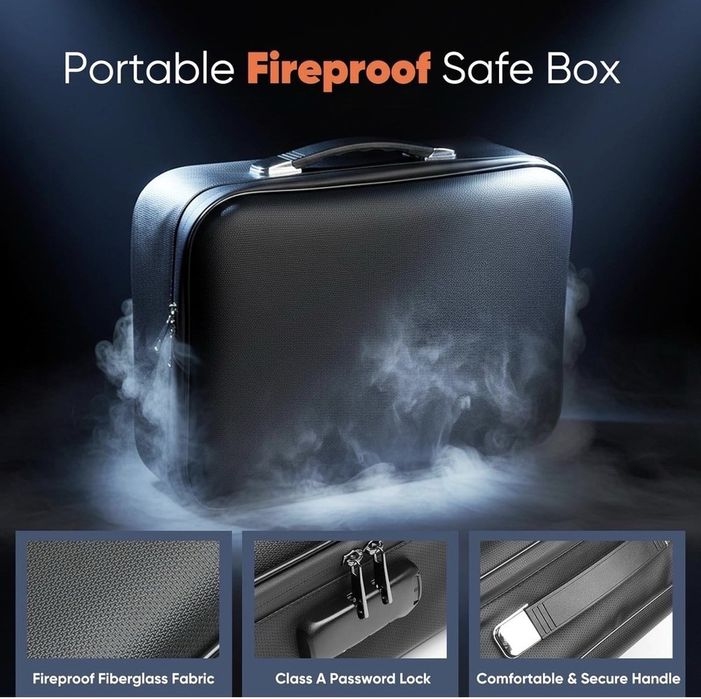 Fireproof Document Box, Hard Case Fireproof Box with Lock, Portable Hard-Shel...