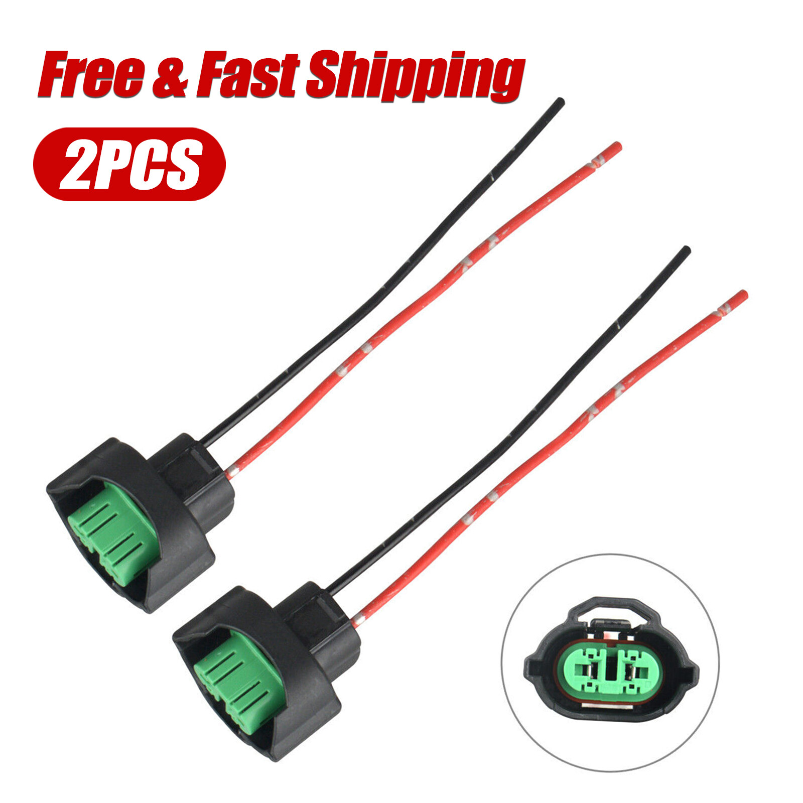 Two Harness Head Light Low Beam Bulb Plug Connector 2x Wire Pigtail Female C H11
