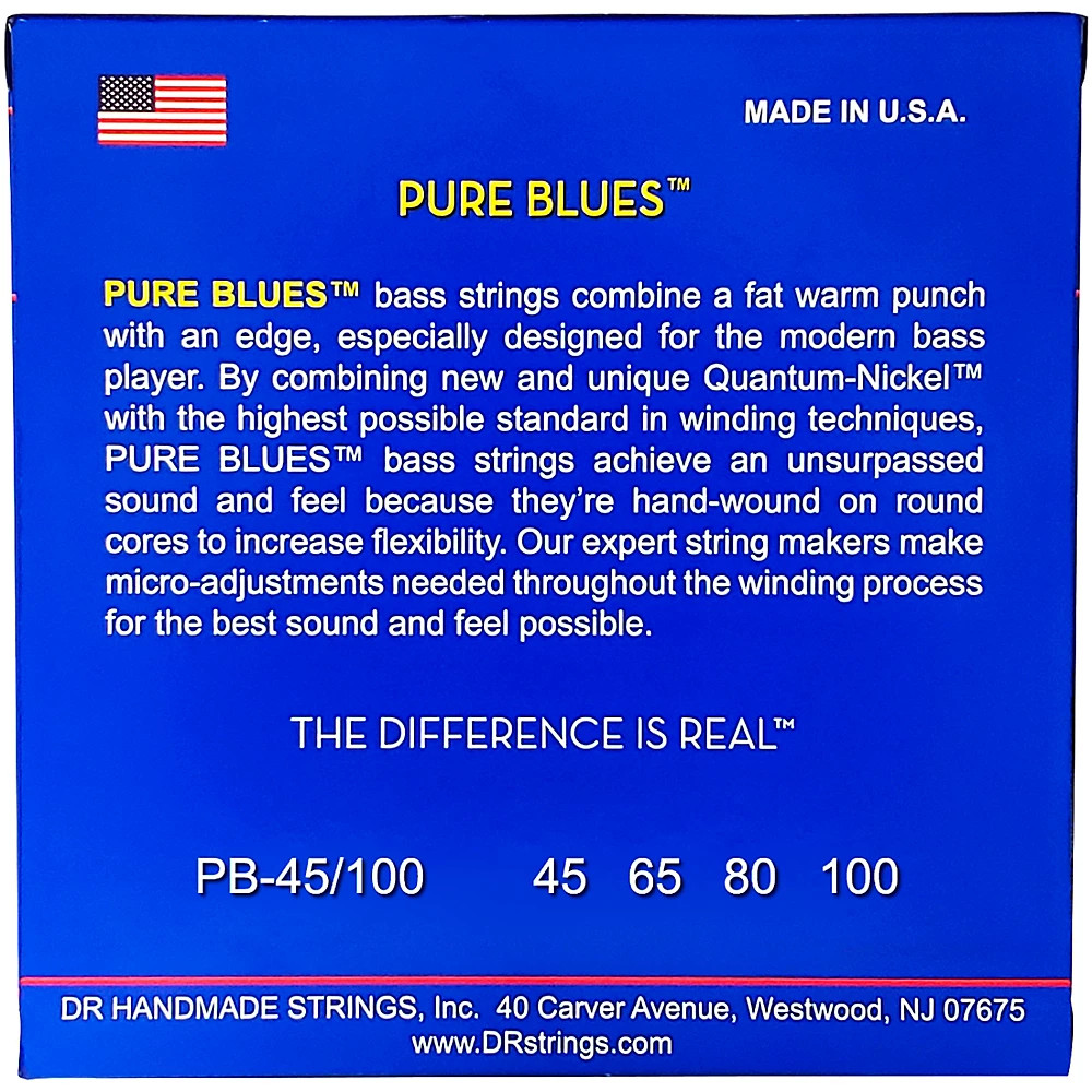 DR Strings PURE BLUES Medium-Lite 4-String Bass Strings (45-100)