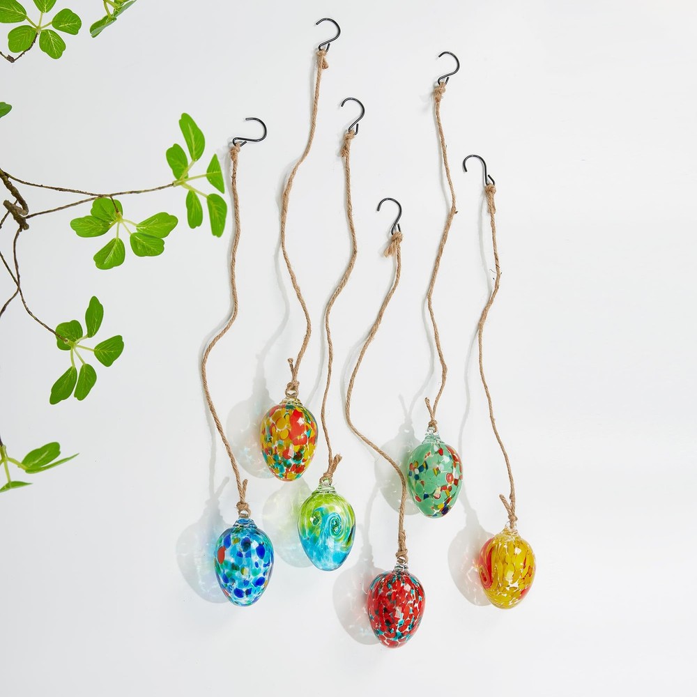 6pcs Colorful Hanging Easter Decorations Hand Blown Glass Easter Eggs Hanging...