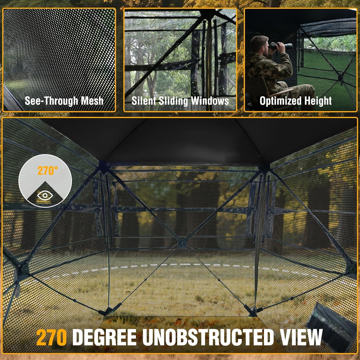 FLISSA NEW Hunting Blind See-Through with Full-Opening Door 3-4 Person 270Degree