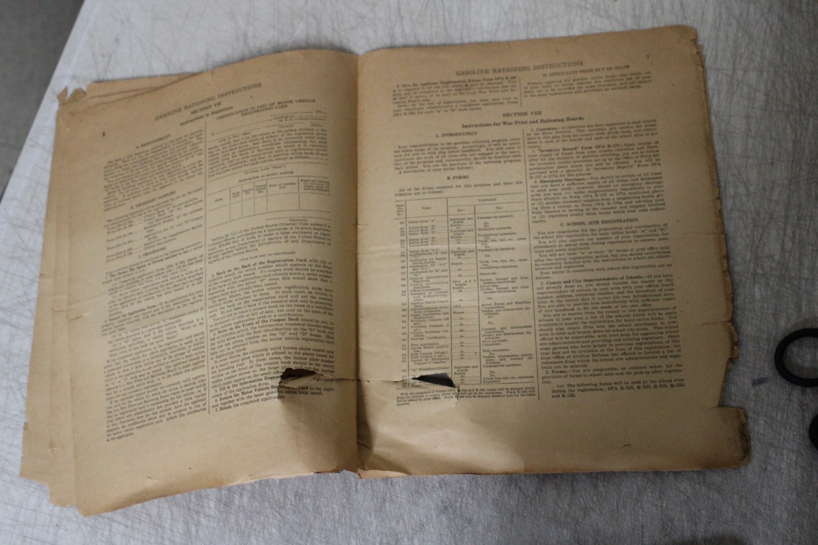 Vintage WWII Form OPA R-538 July 1942 Gasoline Rationing Instructions