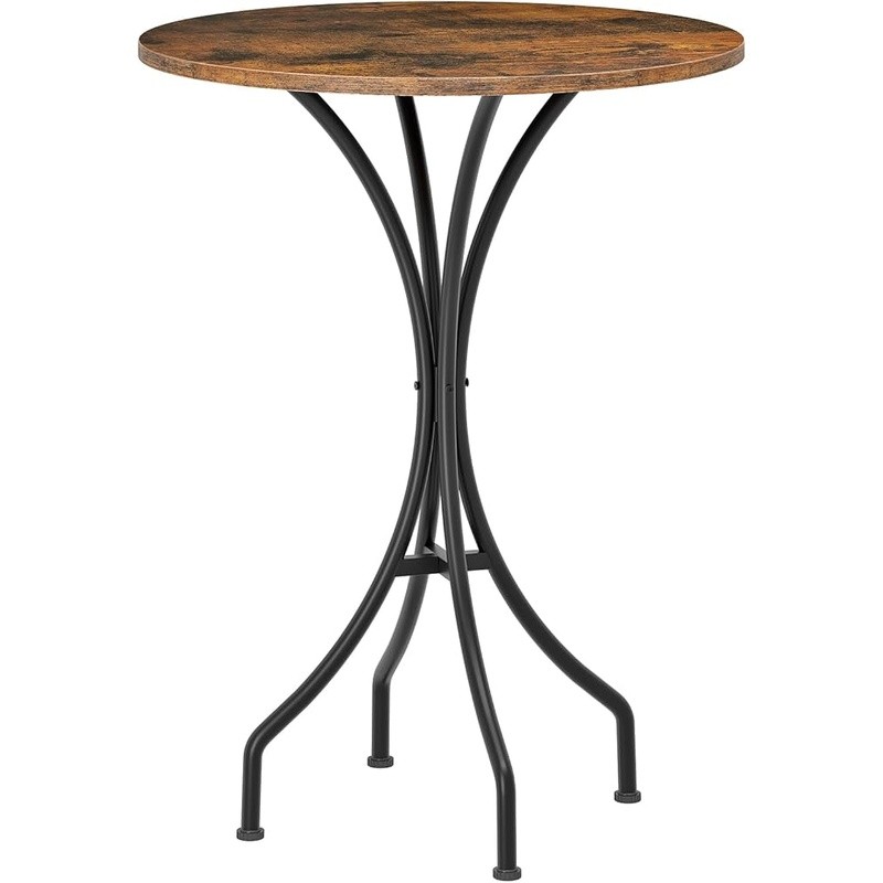 Round Bar Table Adjustable Feet Stable Metal Frame Rustic Pub Dining Spot New