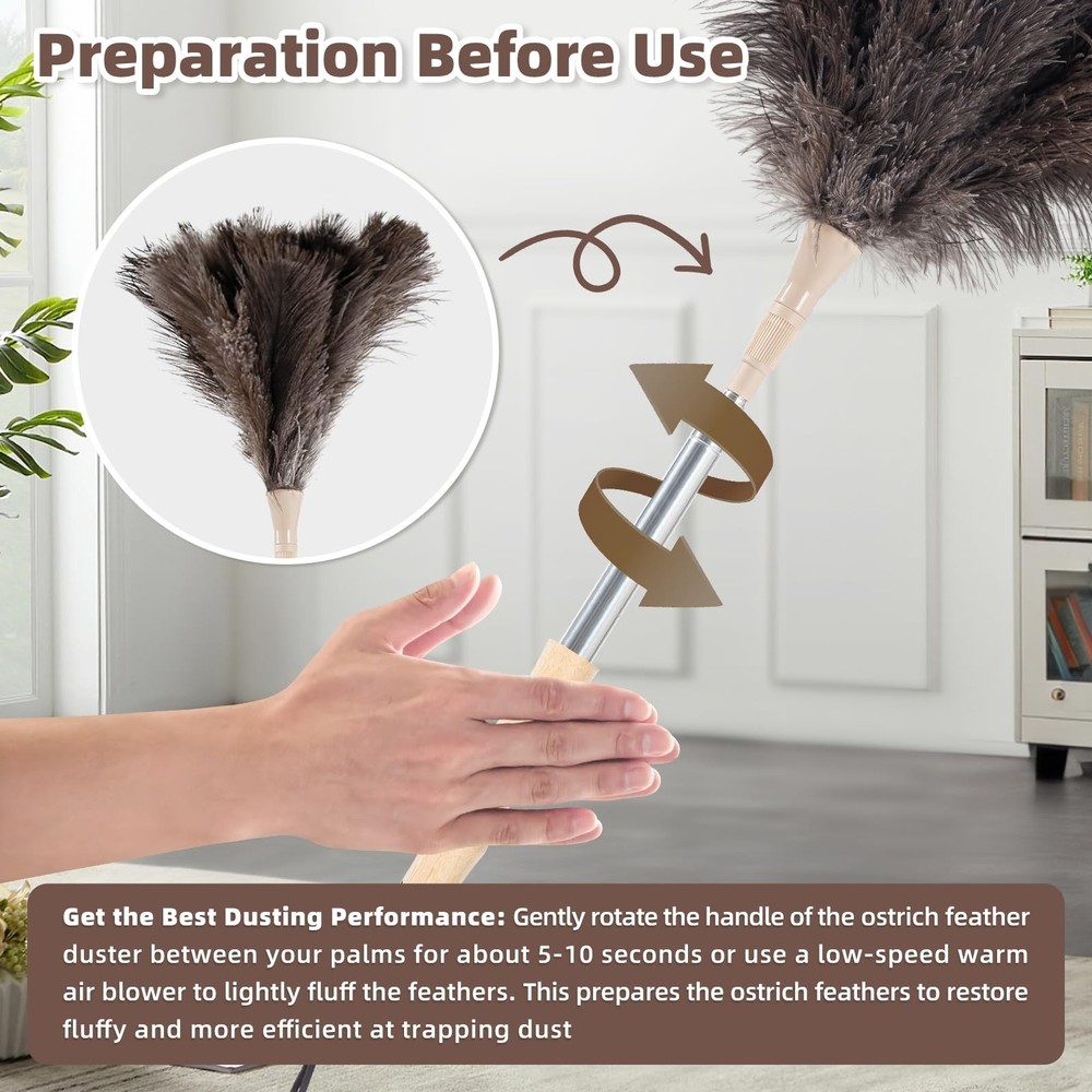 Ostrich Feather Dusters for Cleaning Kit - Reusable Soft Feather Duster Exten...