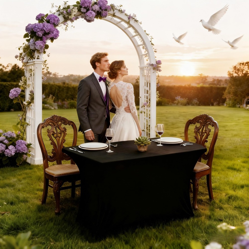 4FT Black Table Cloth - 2 Pack, Fitted Stretch Rectangle Spandex Tablecloth, ...