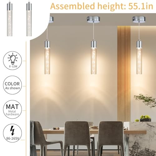 Modern LED Pendant Light, Chrome Bubble Hanging 3 Pack Chrome Long Bubbles