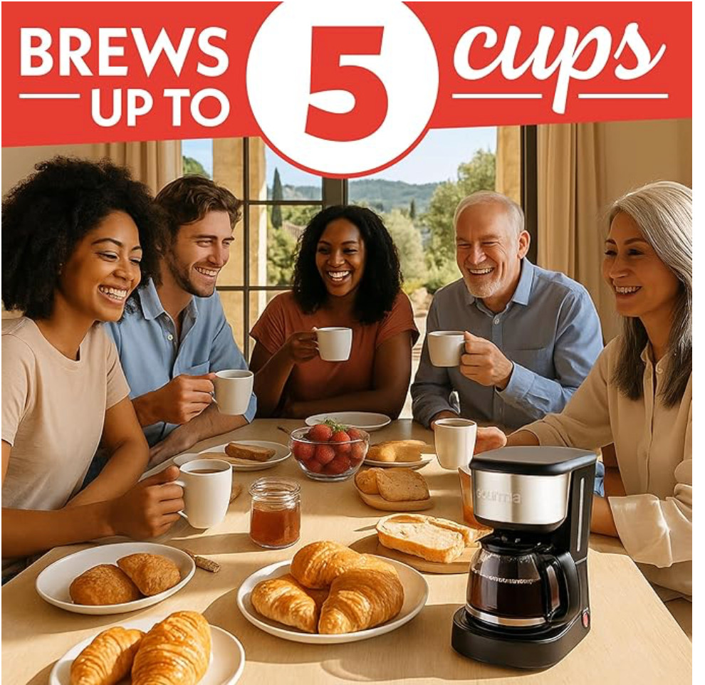Gourmia 5 Cup Coffee Maker, Pause & Serve, Keep Warm, One-Touch Brew