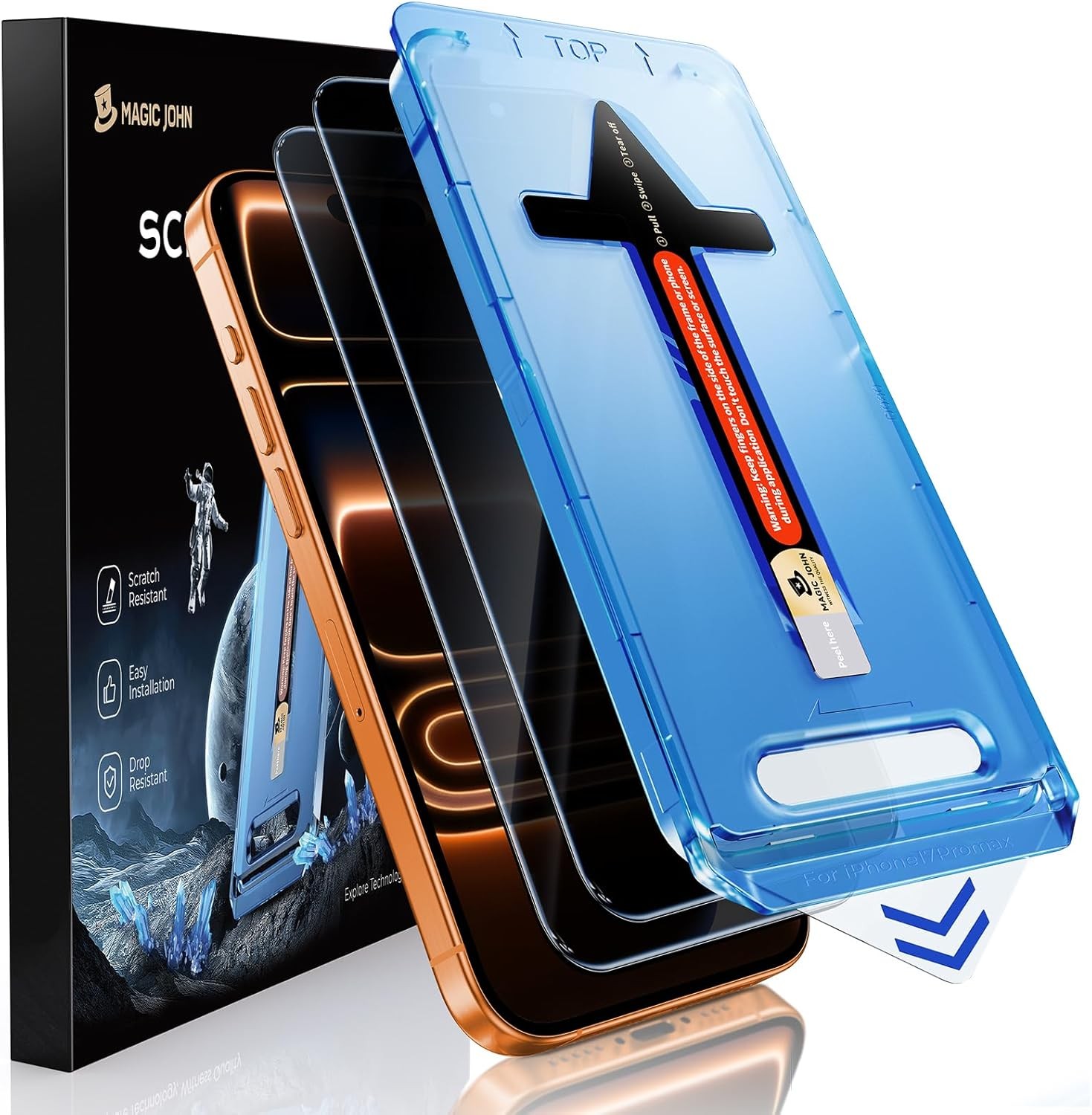 MAGIC JOHN 2 Pack for iPhone 17 17 Pro Max Plus tempered Glass Screen Protector