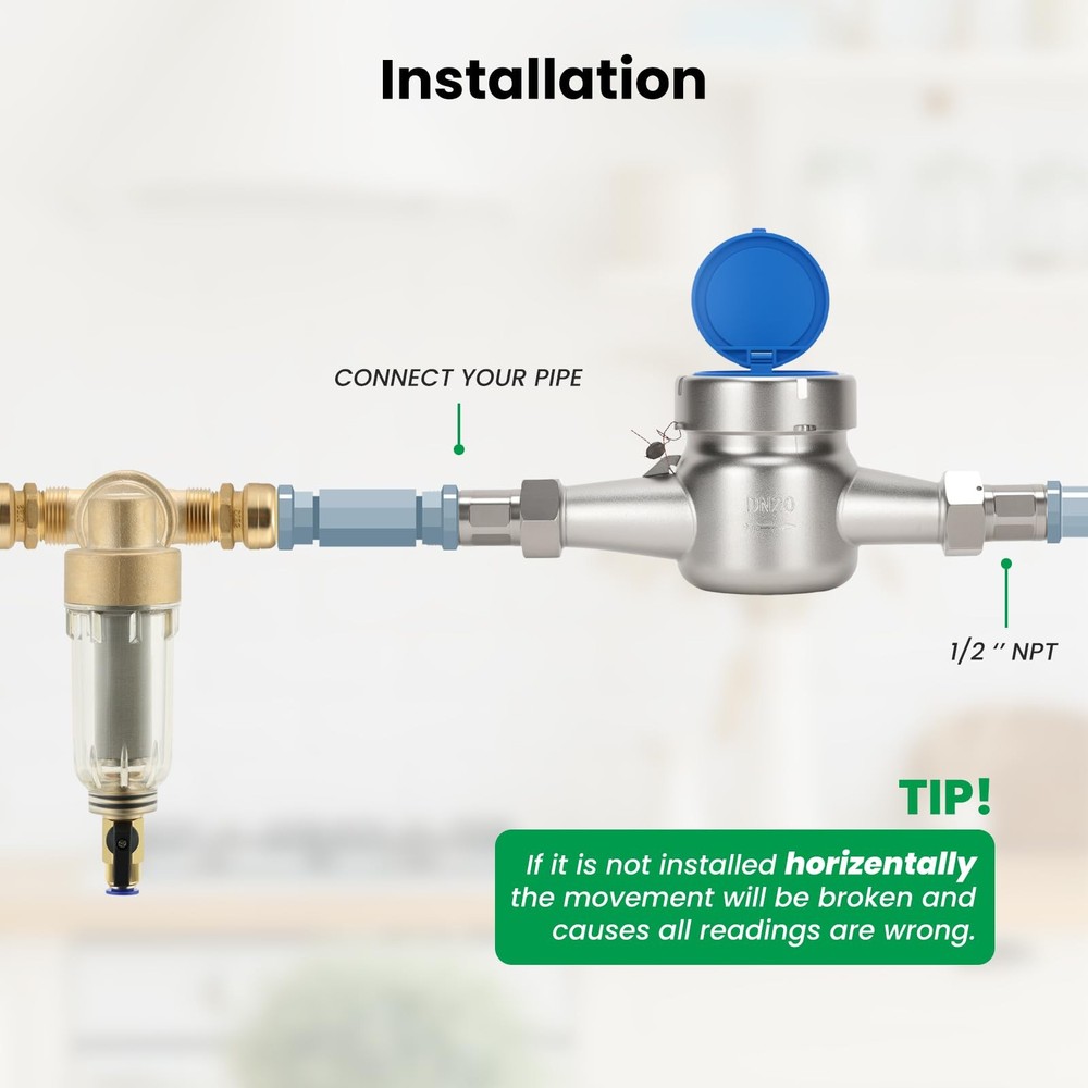 Watflow DN20 SS Water Meter 3/4" NPT, Cubic Flow