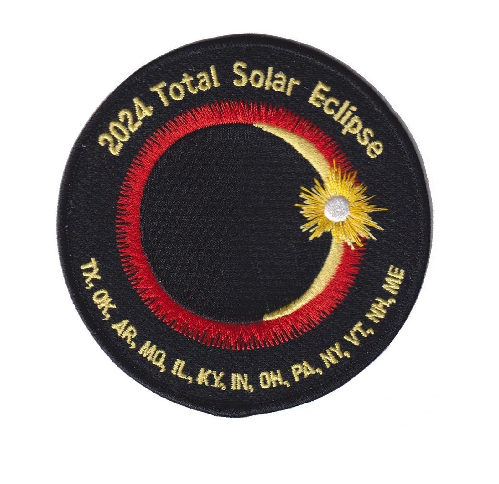 2024 Total Solar Eclipse 13 State Totality Sun Moon Space 4" Patch New