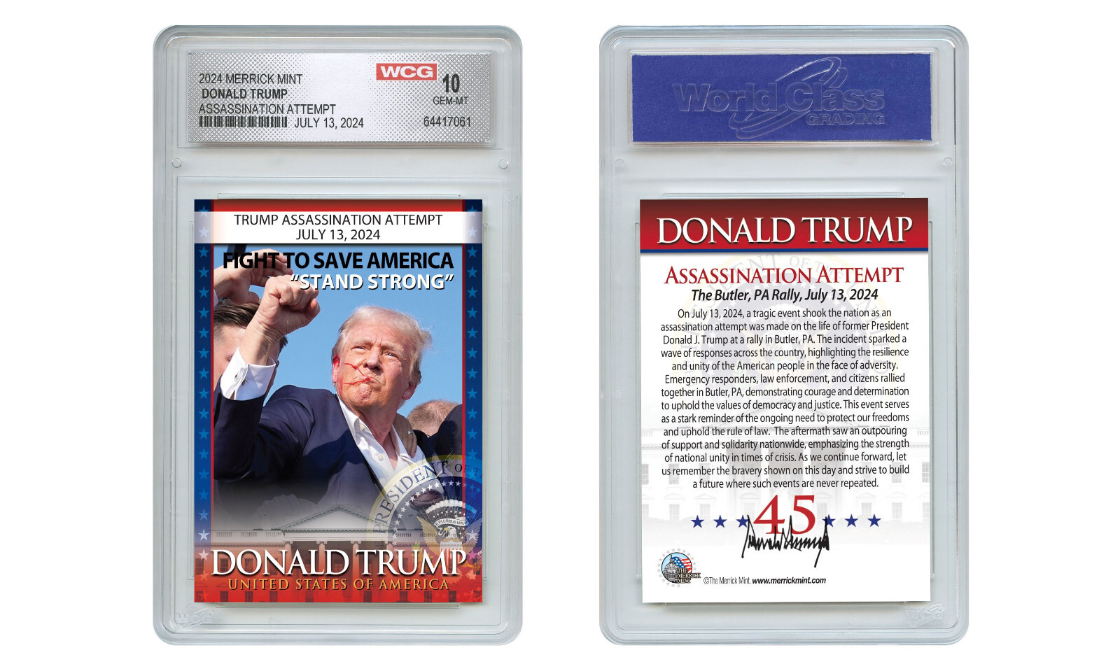DONALD TRUMP Assassination Attempt Photo Official Trading Card - GEM MINT 10