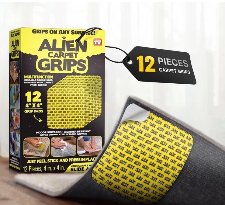 Alien Grip Rug Gripper Carpet Tape 12 Pieces, 4x4 inches New