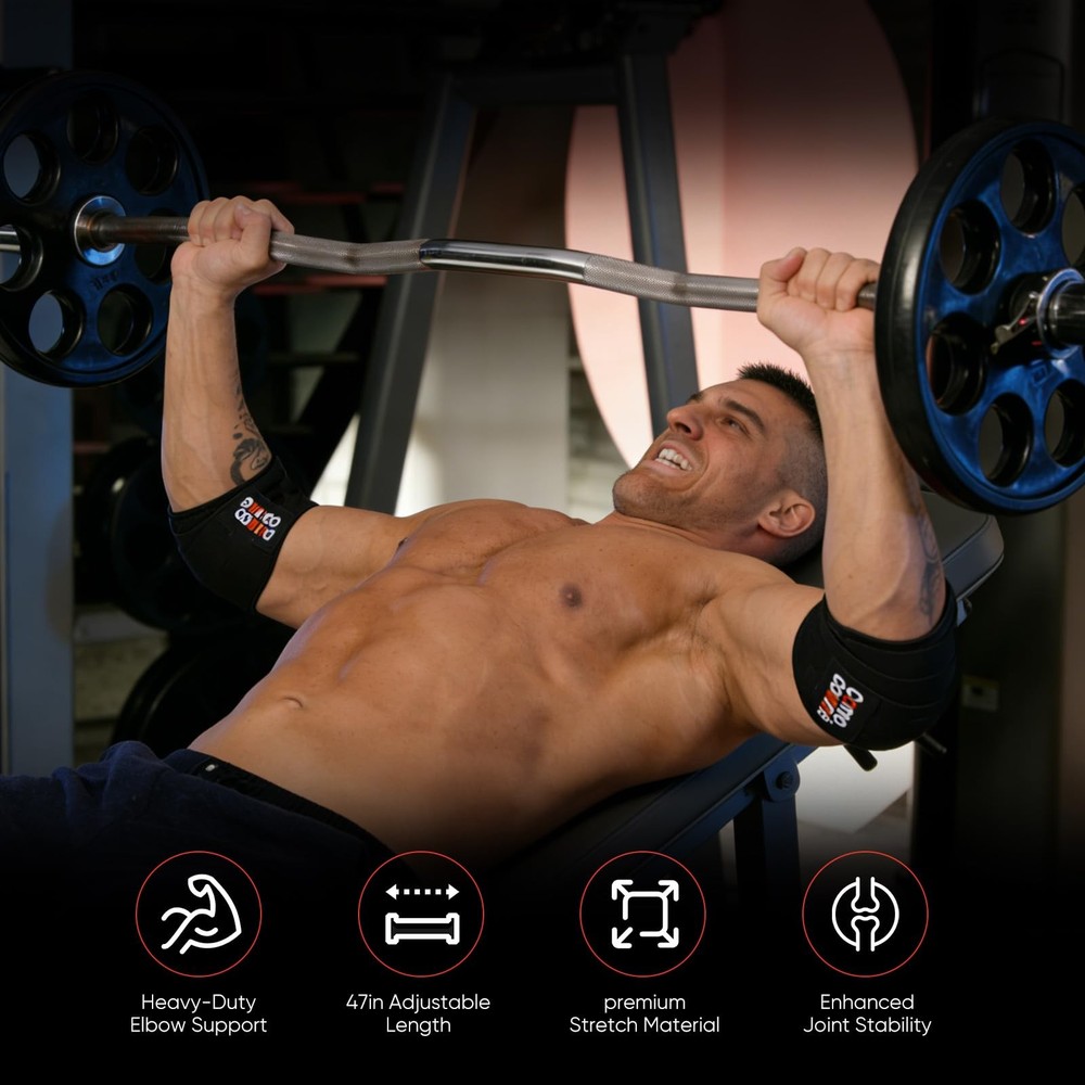 Weightlifting Elbow Wraps, 1 pair 47" Black Adjustable Compression Straps Elb...