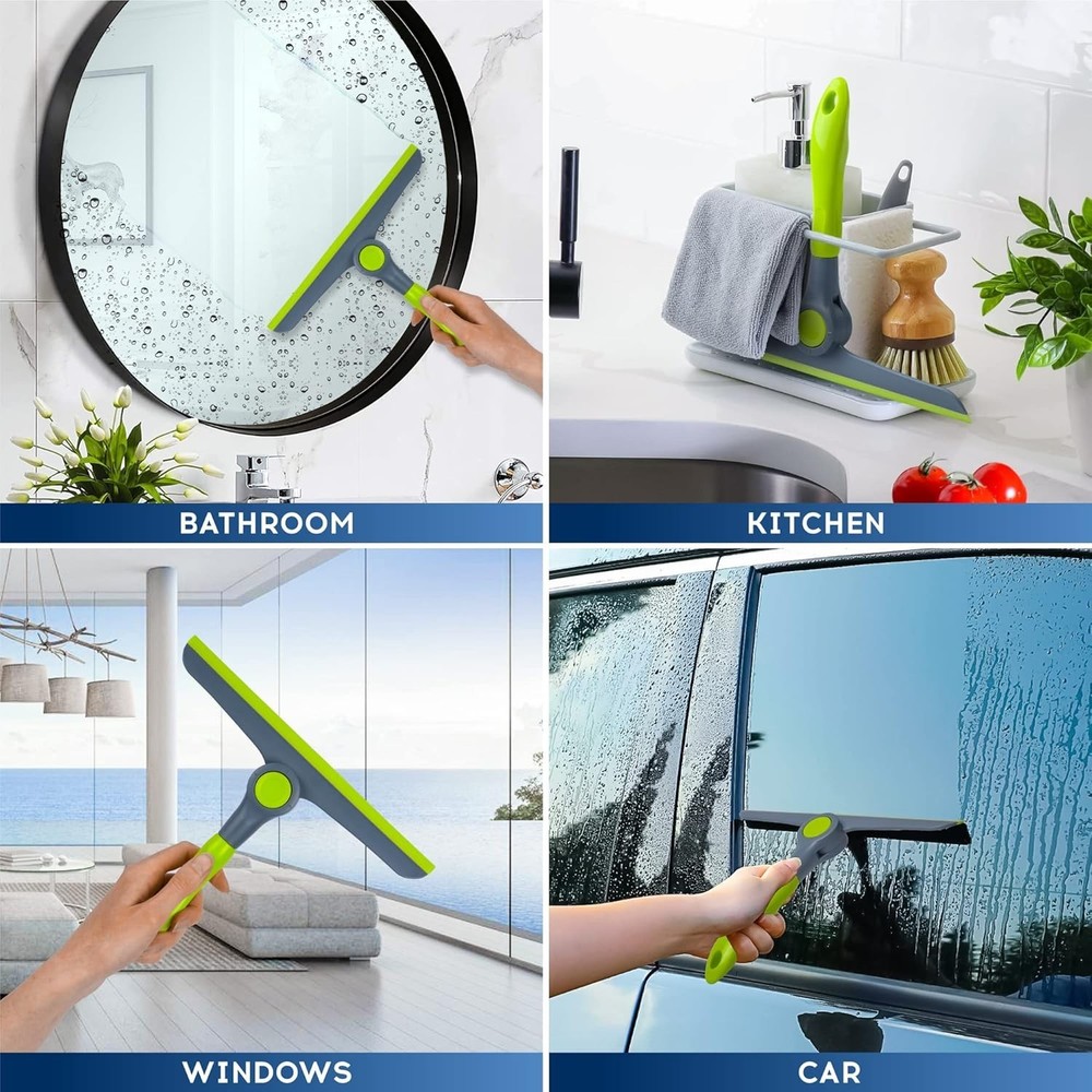 Versatile Handheld Squeegee for Windows, Shower Doors & Mirrors - Green/Grey