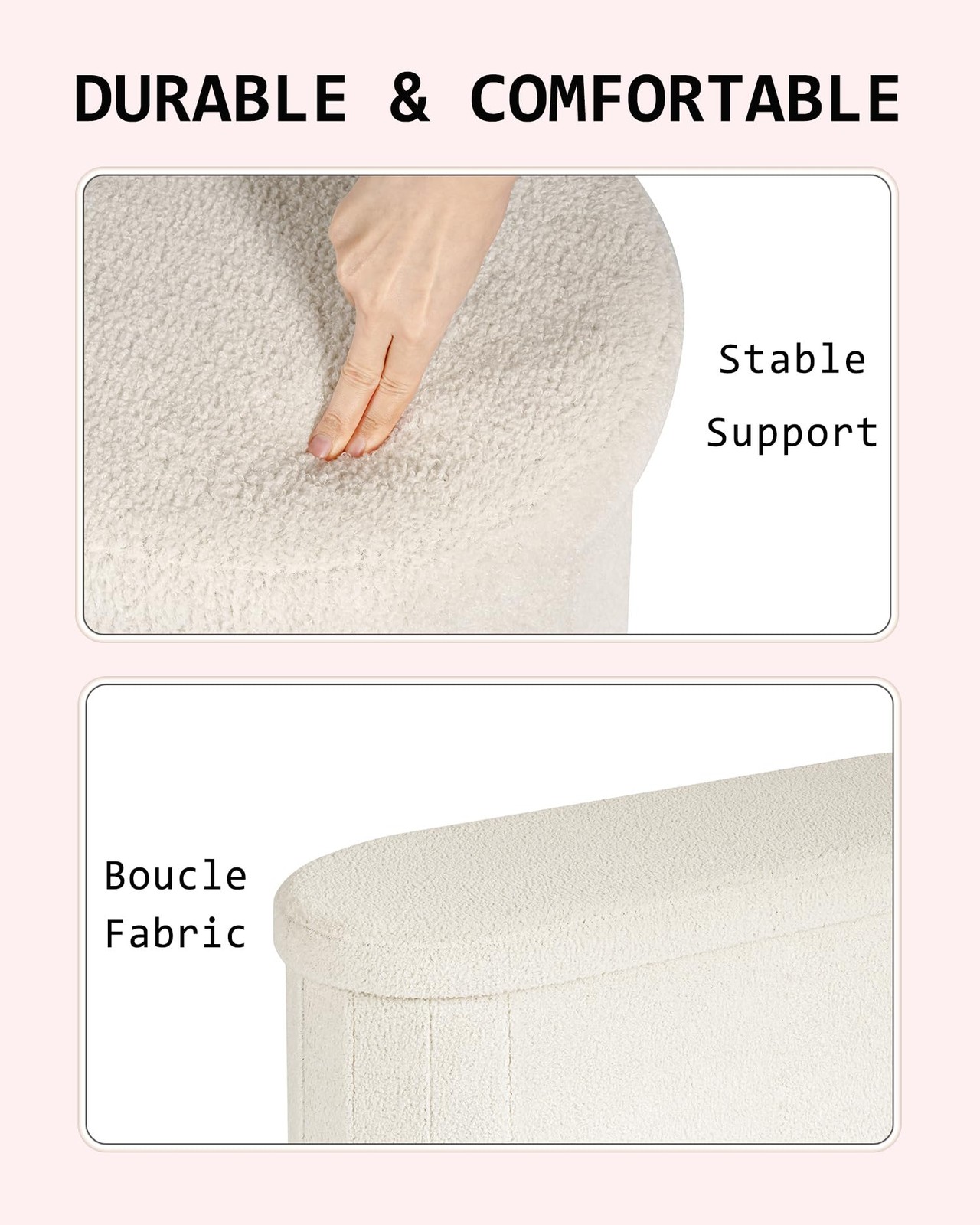 Storage Ottoman Bench, 43.3 Inches Oval Ottoman with Storage, Teddy Boucle Fo...