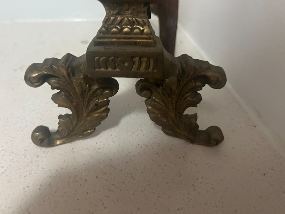 Solid Brass Antique Andirons, About 16" tall; highly ornate