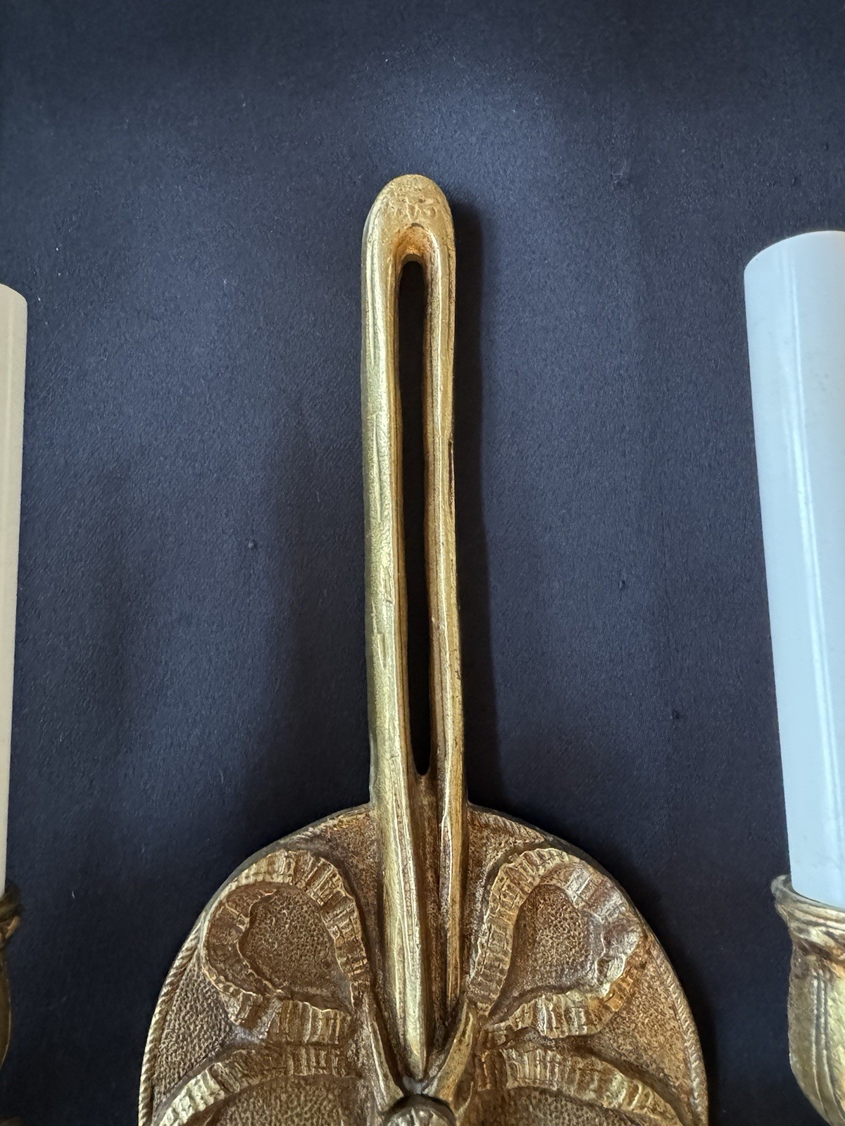 PAIR Vintage French Brass Bow Tassels Wall Sconce Candelabras 2 Pair Available