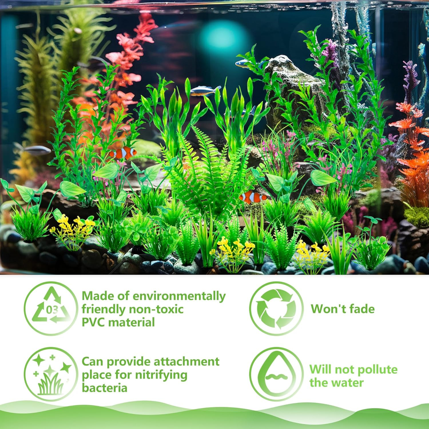 Artificial Green Plastic Plants 26 PCS for Fish Tank Decorations Fish Tank Decor