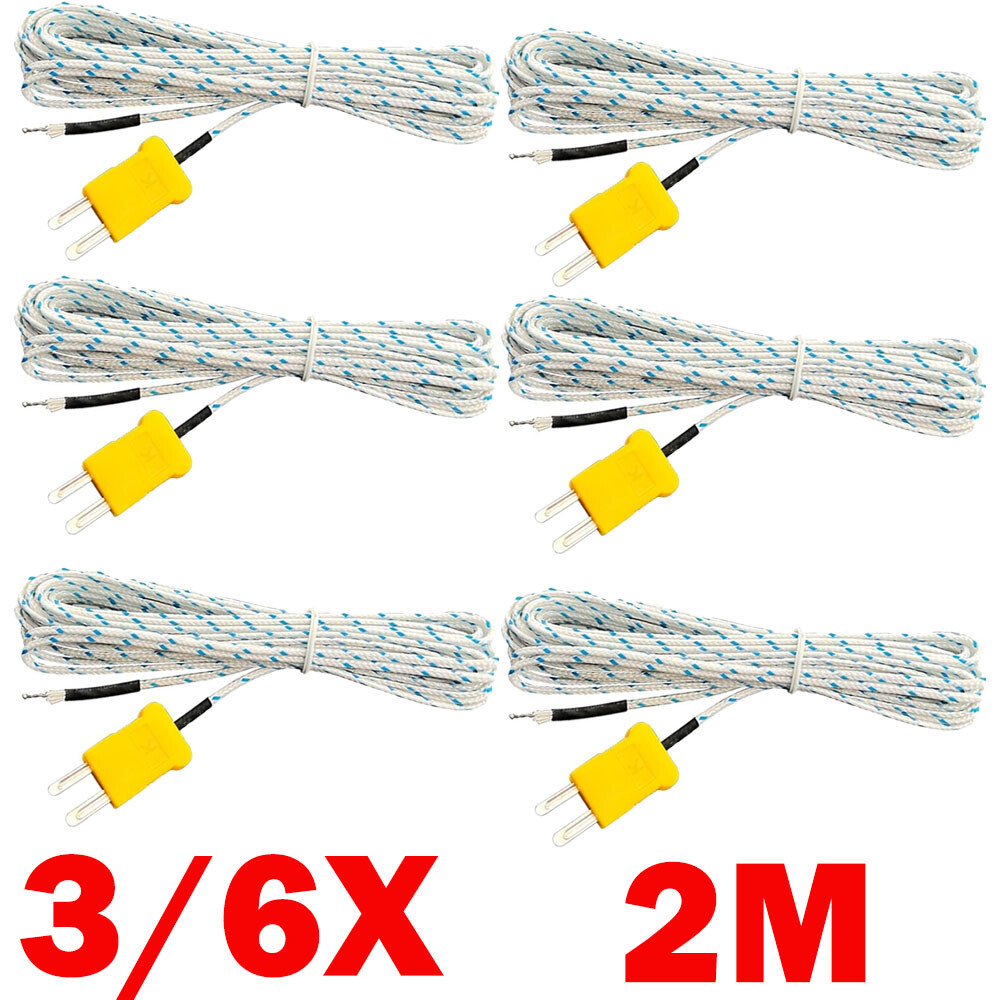 3/6x K Type Mini-Connector Thermocouple Temperature Probe Sensor 6.6Ft Cable US